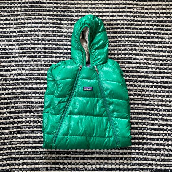 🌿Patagonia Infant Hi-Loft Green Down Fill Hooded Snowsuit Bunting Puffer 12M - Picture 1 of 12
